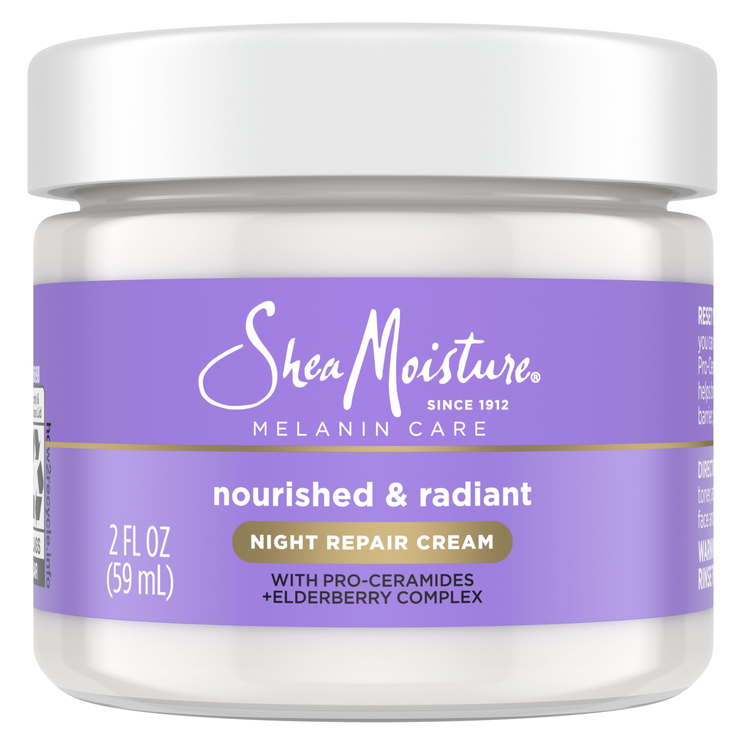 SheaMoisture Melanin Care Night Repair Cream Nourished & Radiant for Strengthening Skin's Moisture Barrier, with Pro-Ceramides +Elderberry Complex, 2 oz