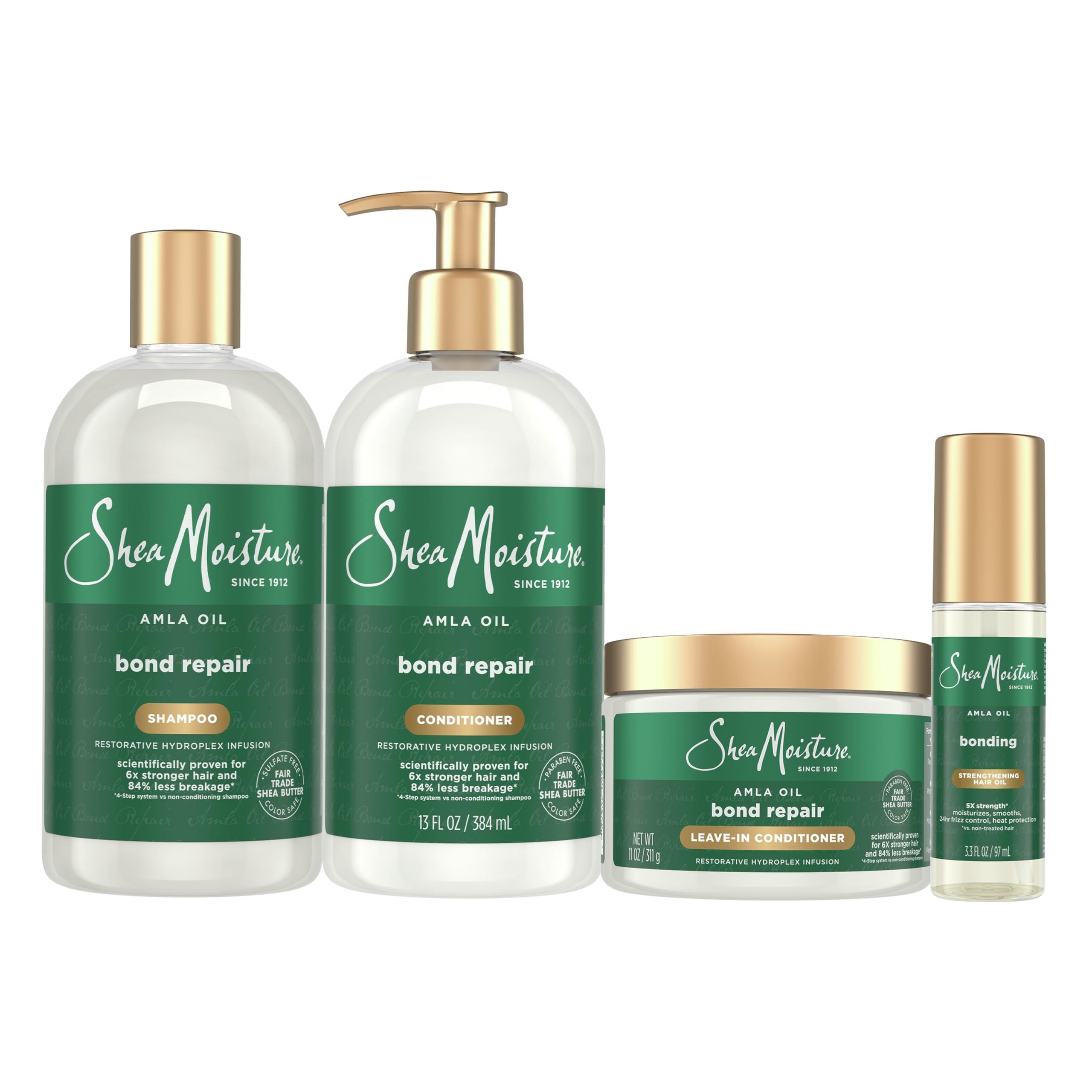 SheaMoisture Bond Repair Shampoo, Conditioner, Leave-In, & Oil 4 Pk Alma Oil to Strengthen Hair with Restorative HydroPlex Infusion