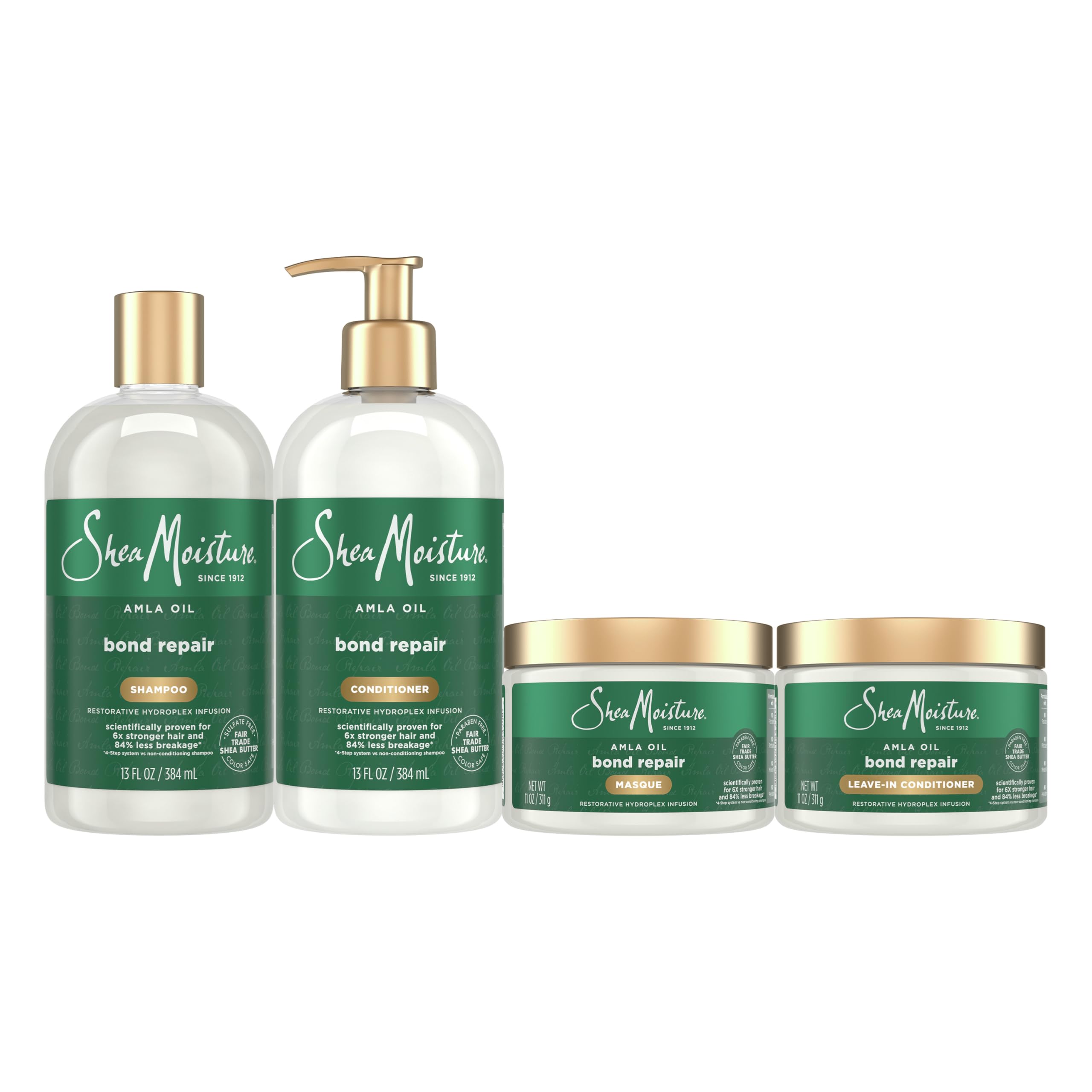 SheaMoisture Bond Repair Shampoo, Conditioner, Leave-In, & Masque 4 Pk Alma Oil to Strengthen Hair with Restorative HydroPlex Infusion