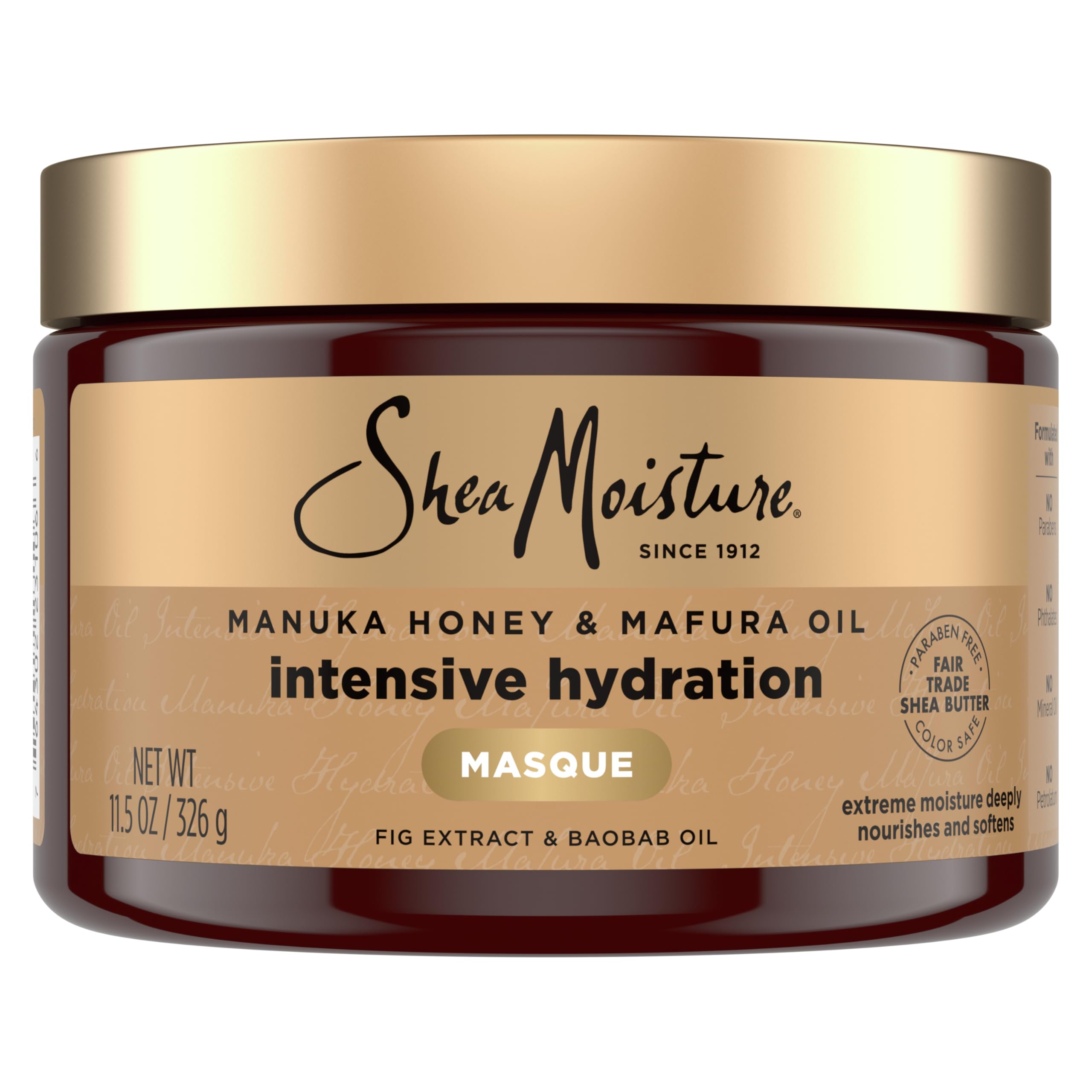 SheaMoisture Intensive Hydration Hair Masque Manuka Honey & Mafura Oil For Dry, Damaged Hair Deep Conditioning Hair Treatment 11.5 oz