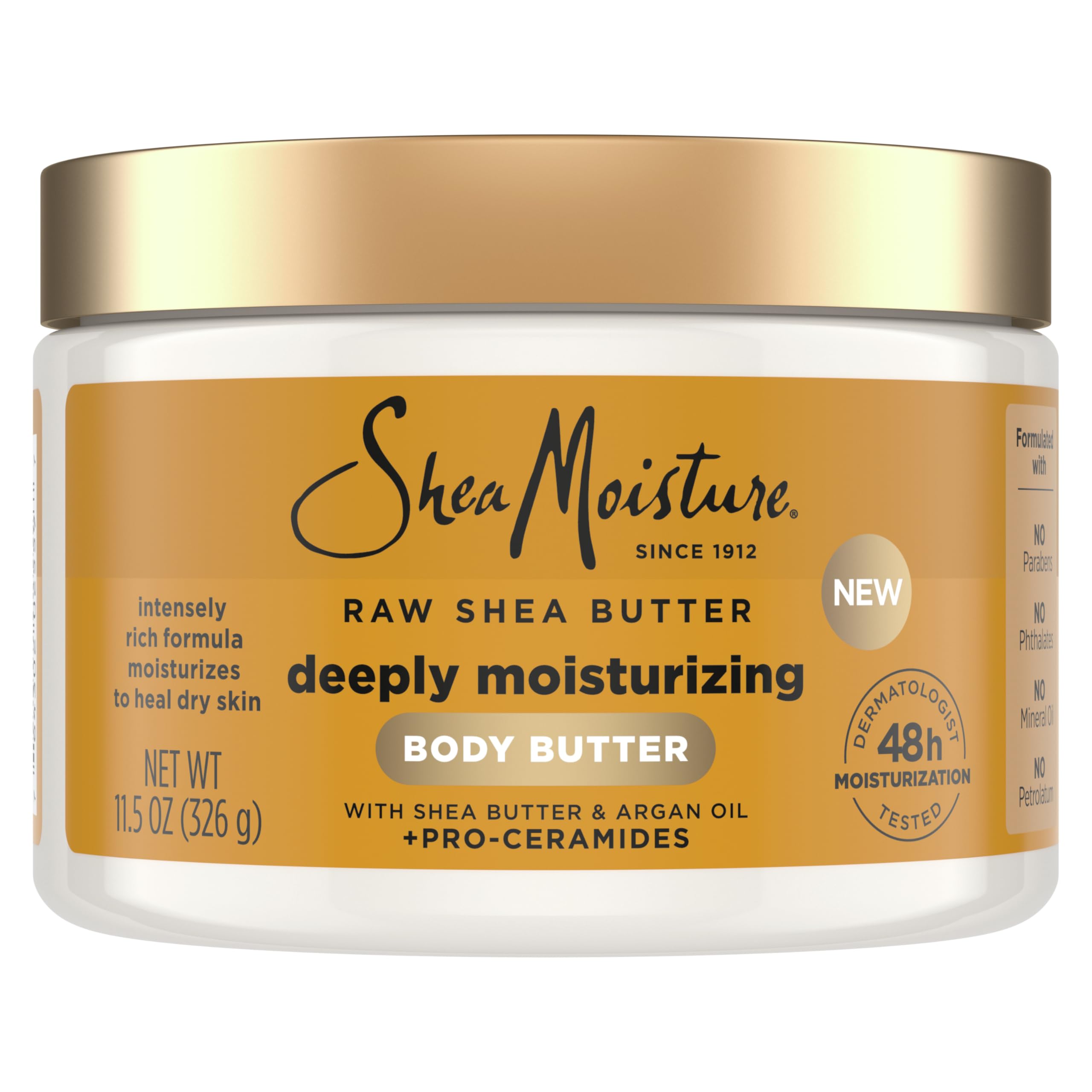 SheaMoisture Deeply Moisturizing Body Butter with Raw Shea Butter, Argan Oil and Pro-Ceramides, Rich Hydration & Healing of Dry Skin, 48H Moisturizing 11.5 oz
