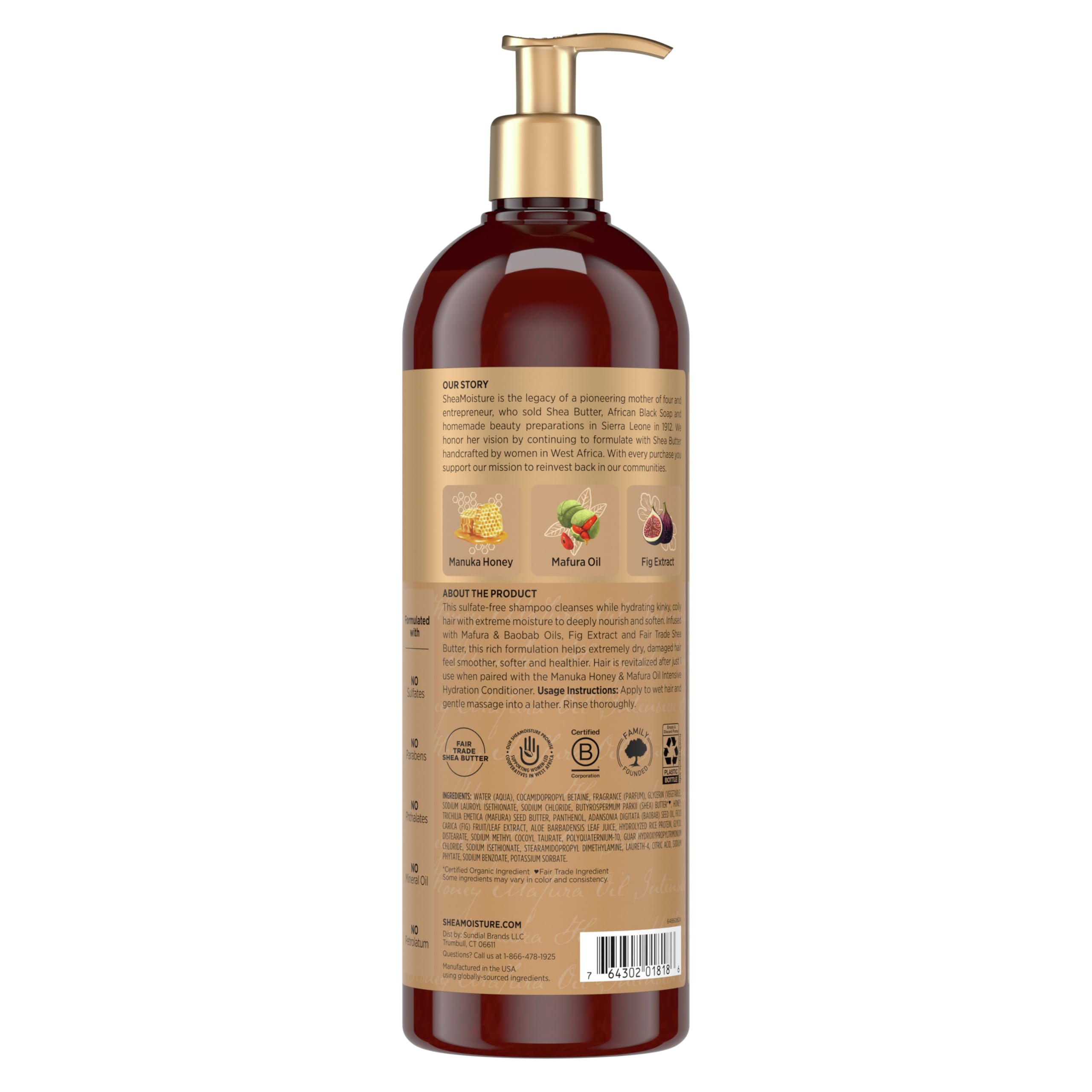 SheaMoisture Intensive Hydration Shampoo Manuka Honey & Mafura Oil, For Extra Dry, Damaged Hair, Sulfate-Free, 24 oz
