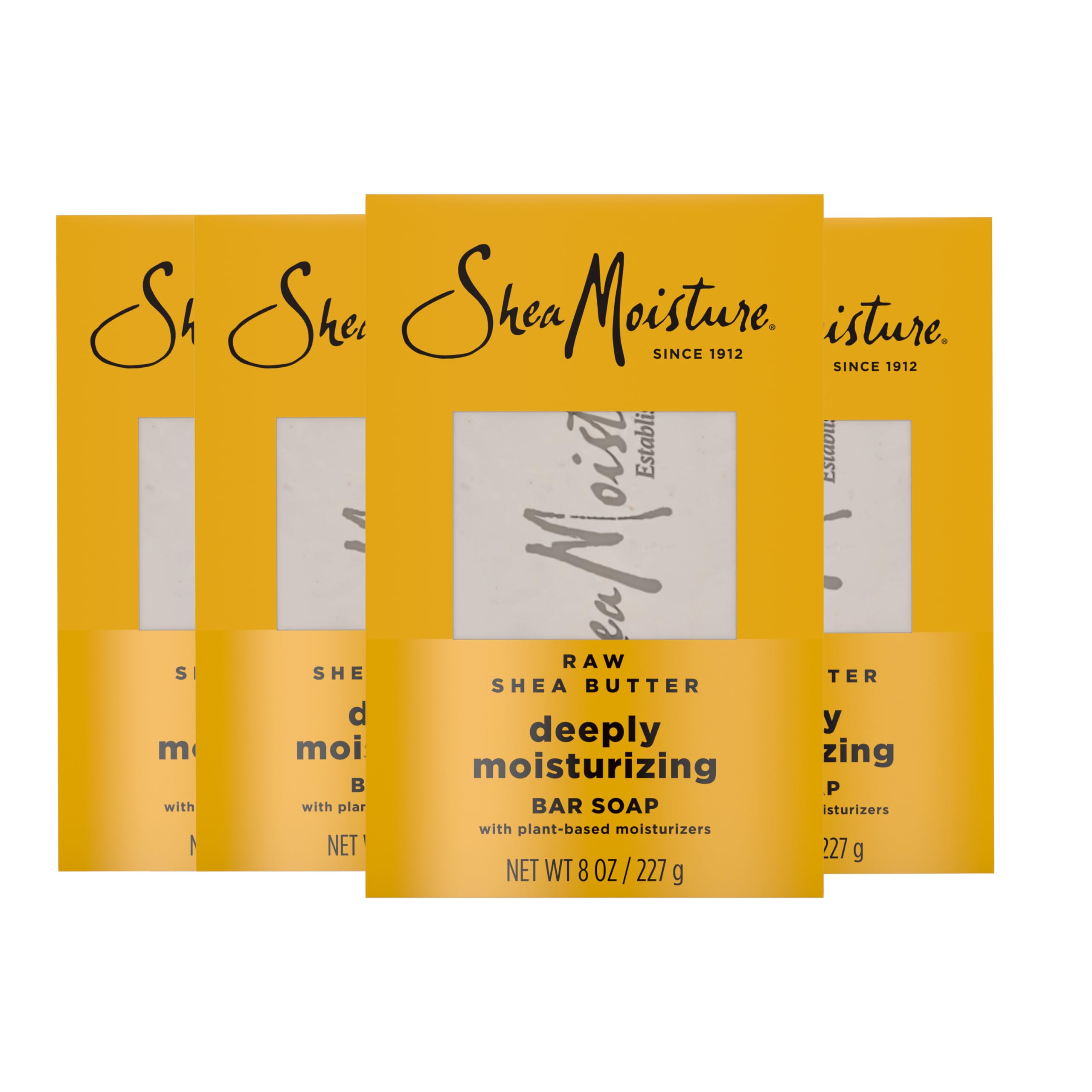 SheaMoisture Bar Soap Raw Shea Butter 4 count Moisturize and Restore Dry Skin Deeply Moisturizing bar soap with 24h shea moisture nutrients for Healthy, Glowing Skin 8 oz