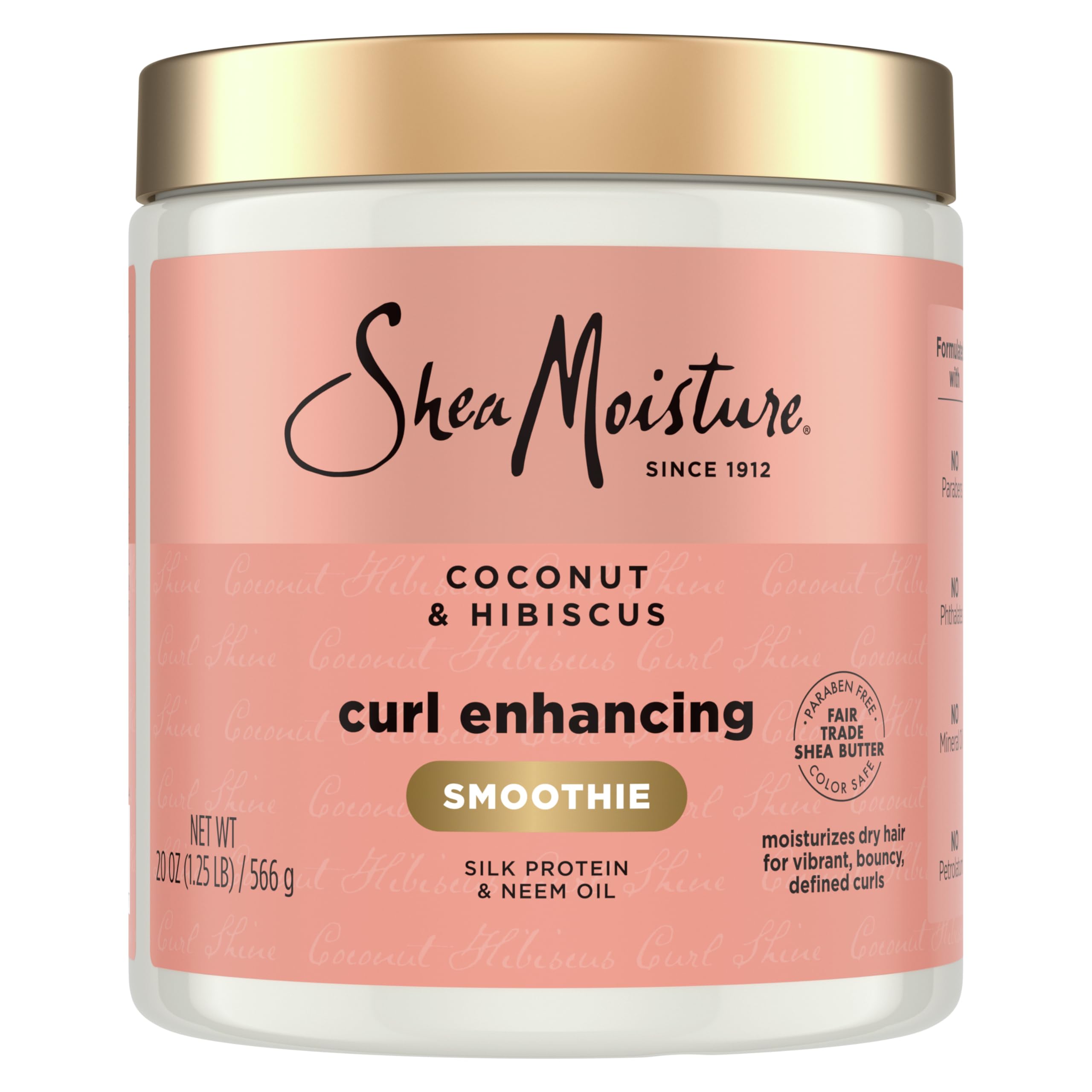 SheaMoisture Curl Enhancing Smoothie Hair Cream Coconut and Hibiscus for Thick, Curly Hair Sulfate Free and Paraben Free Curl Cream 20 oz