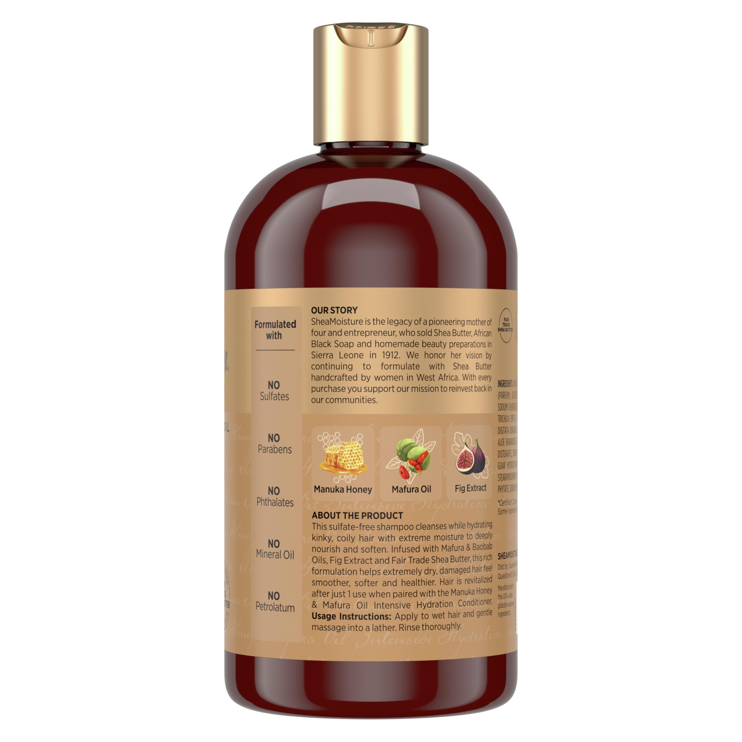 Shea Moisture Intensive Hydration Shampoo Manuka Honey and Mafura Oil for Dry, Damaged Hair Sulfate-Free 13 oz