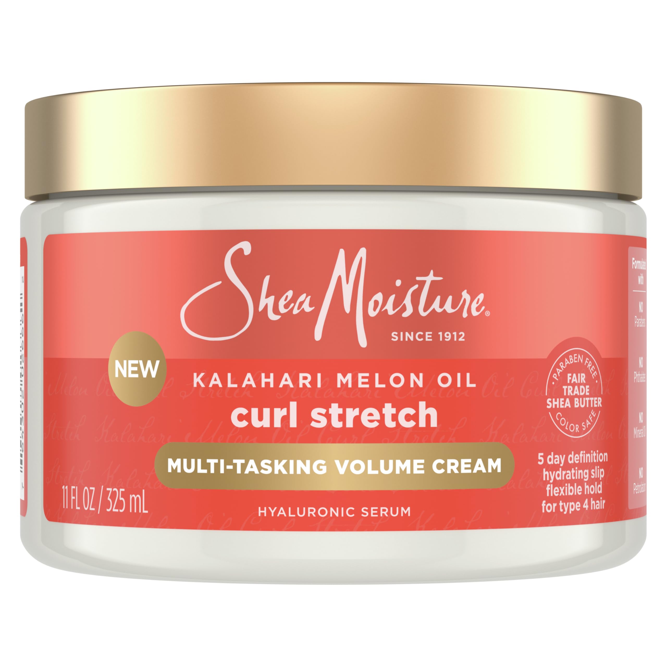 SheaMoisture Curl Stretch Multi-tasking Volume Cream Kalahari Melon Oil and a Tropical Vacation Scent With Hydrating Hyaluronic Serum, Defines Type 4 Curls For Days 11 Fl Oz