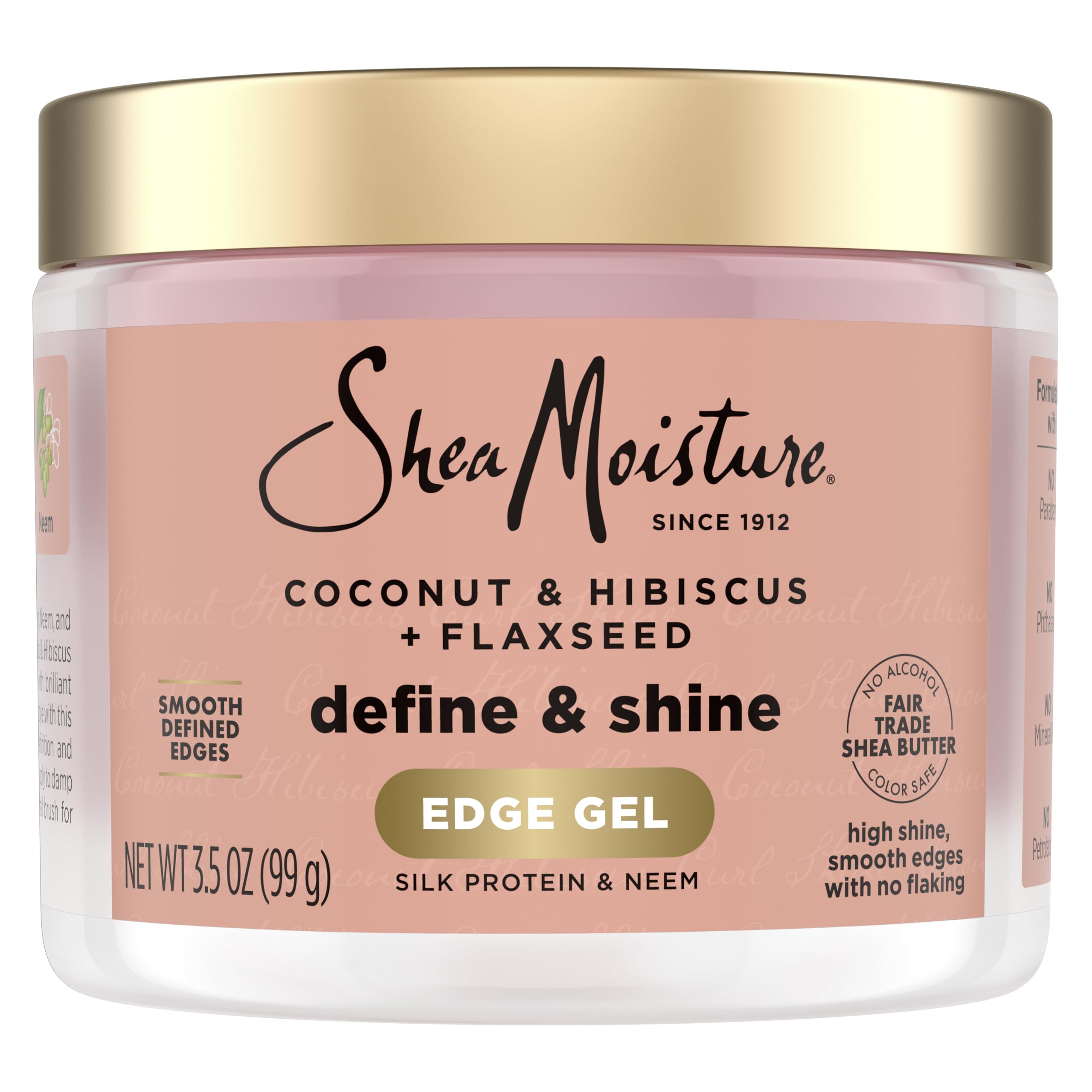 Shea Moisture Define & Shine Edge Gel + Flaxseed Coconut & Hibiscus Holds and Controls Edges All Day Infused With Glycerin, Coconut Oil and an Invigorating Sweet Scent Paraben-Free Hair 3.5 OZ