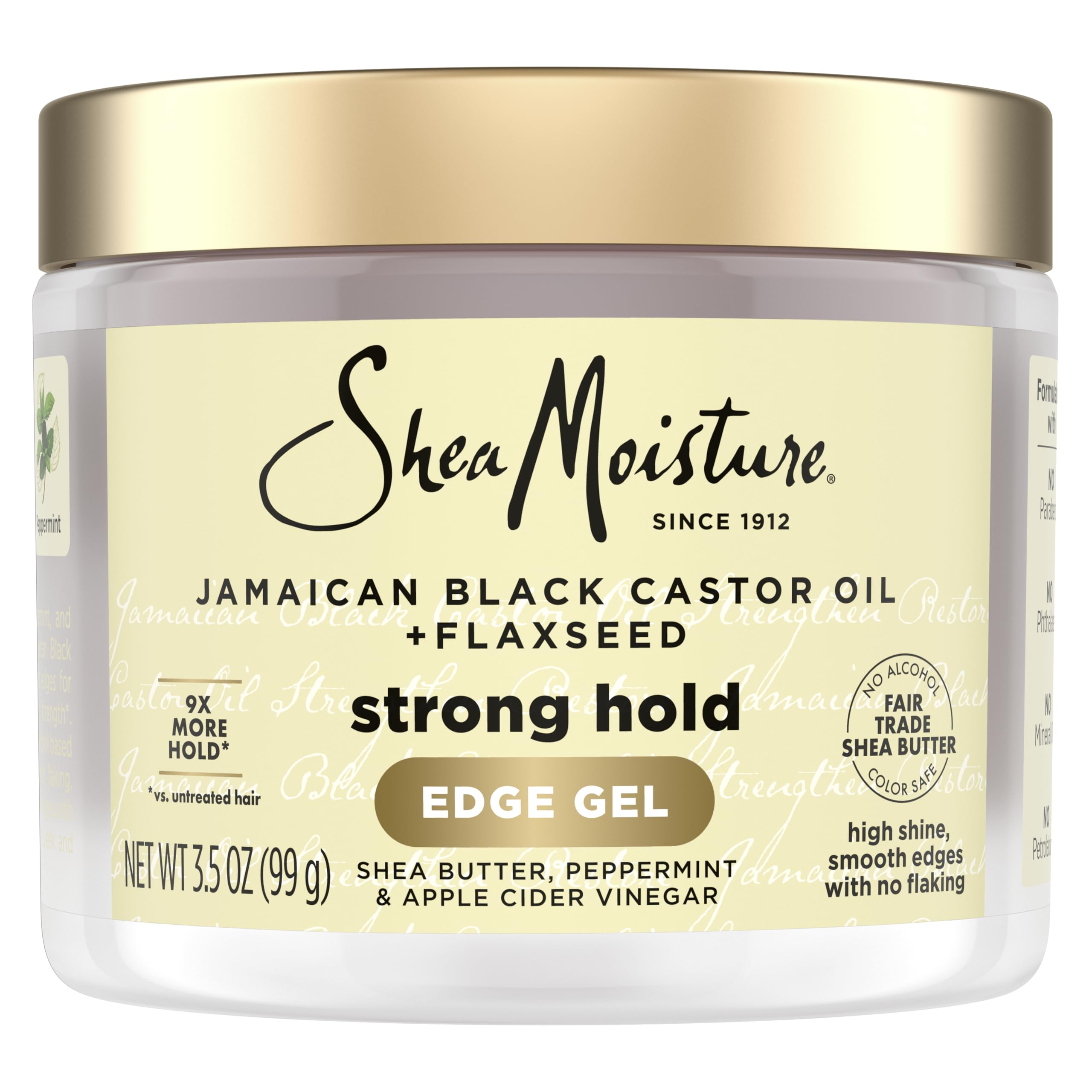 SheaMoisture Edge Control Strong Hold Gel+Flaxseed Jamaican Black Castor Oil Keeps Edges in Place,No Flakes,Infused With Hydrolyzed Corn Starch,Glycerin,Indulgent Scent ParabenFree AntiFrizz Gel 3.5oz