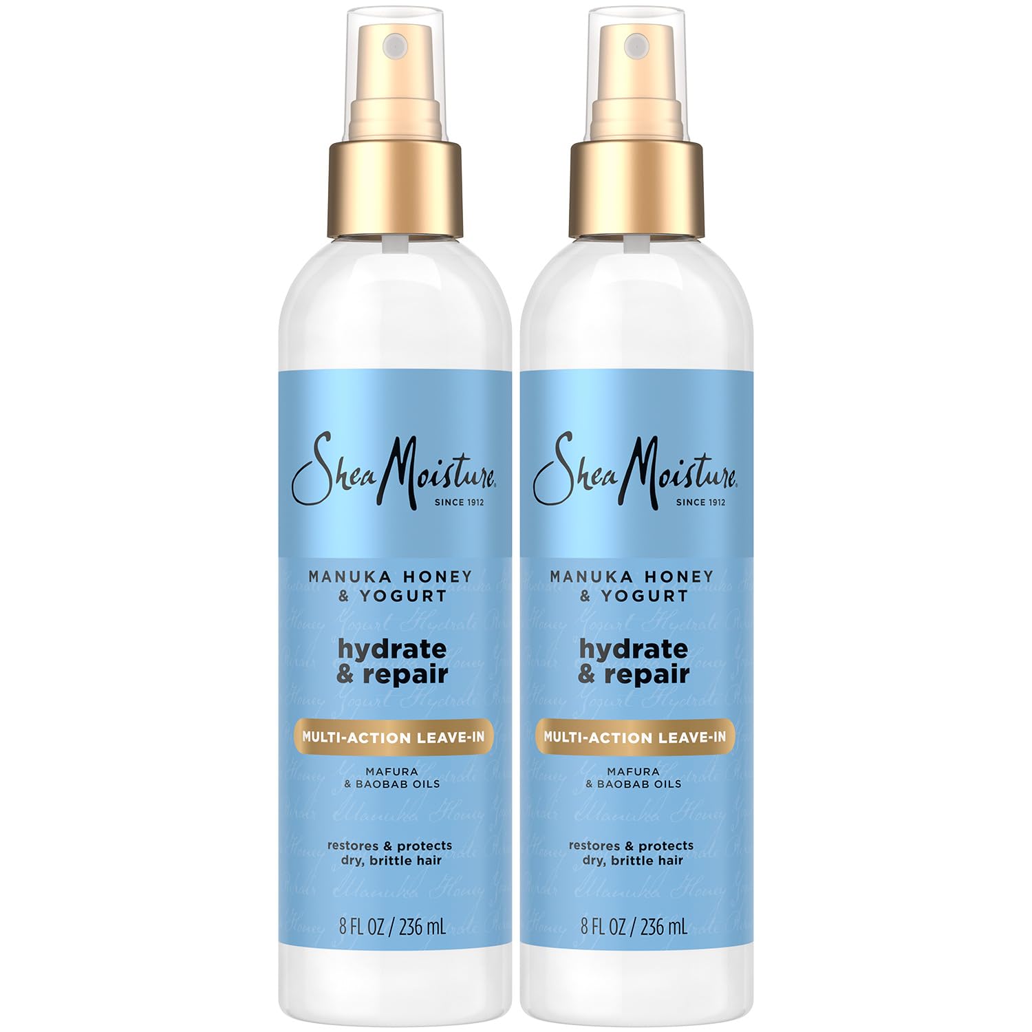 SheaMoisture Leave-In Conditioner, Multi-Action Spray 2-Pack, Manuka Honey & Yogurt Hydrate & Repair for Dry, Damaged Hair, 8 Oz Ea