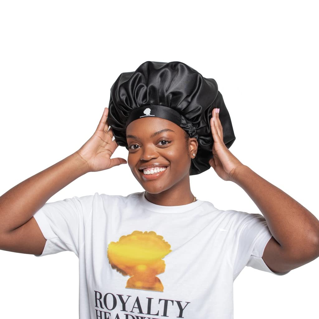 Royalty Headwear Silk Satin Bonnet for Women - Adjustable Jumbo Extra Secure Non-Slip Satin Cap Silk Hair Bonnet for Sleeping