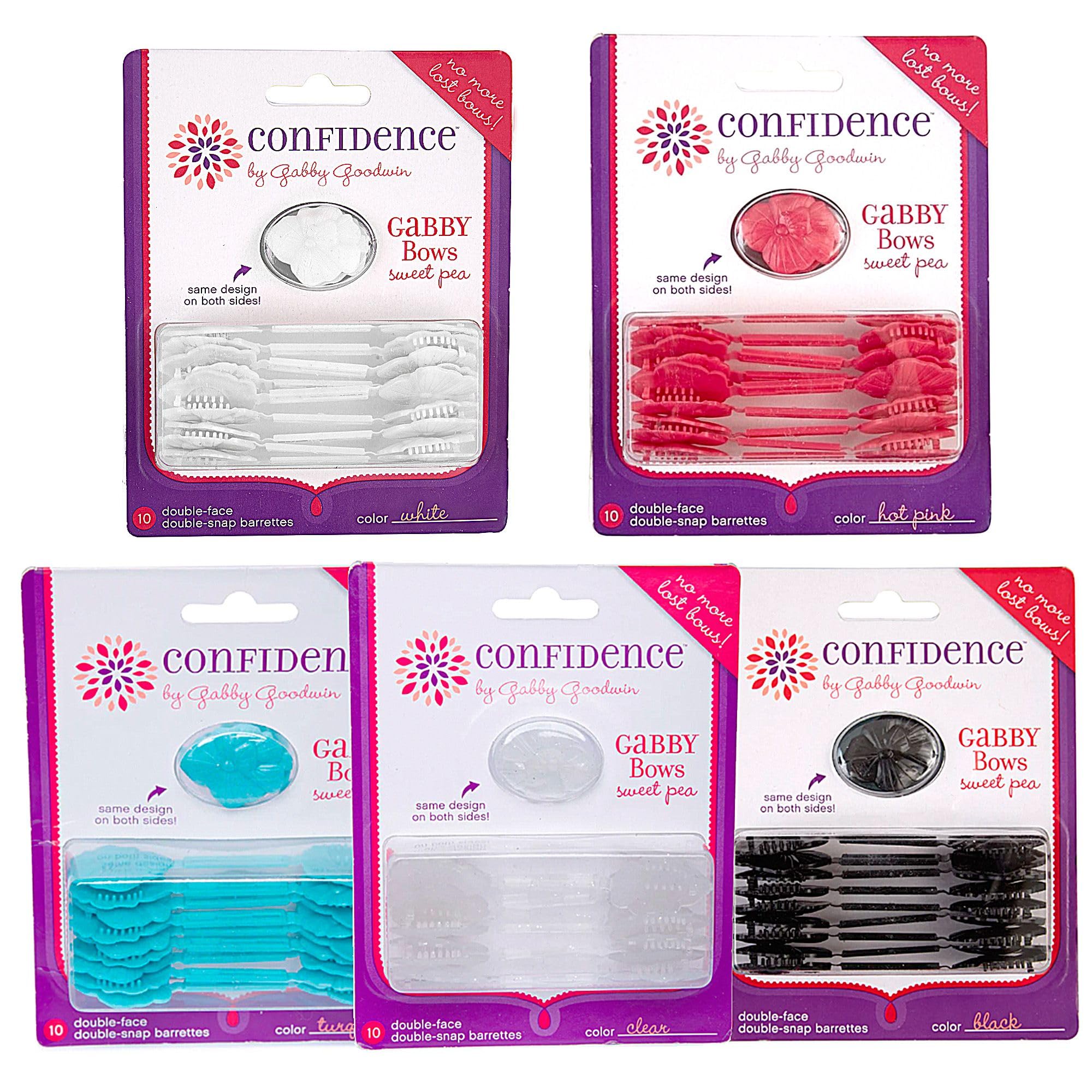 Confidence - GaBBY Bow Sweet Pea Design - Patented Non-Slip Barrettes – 50 Pack – 5 Flower Colors