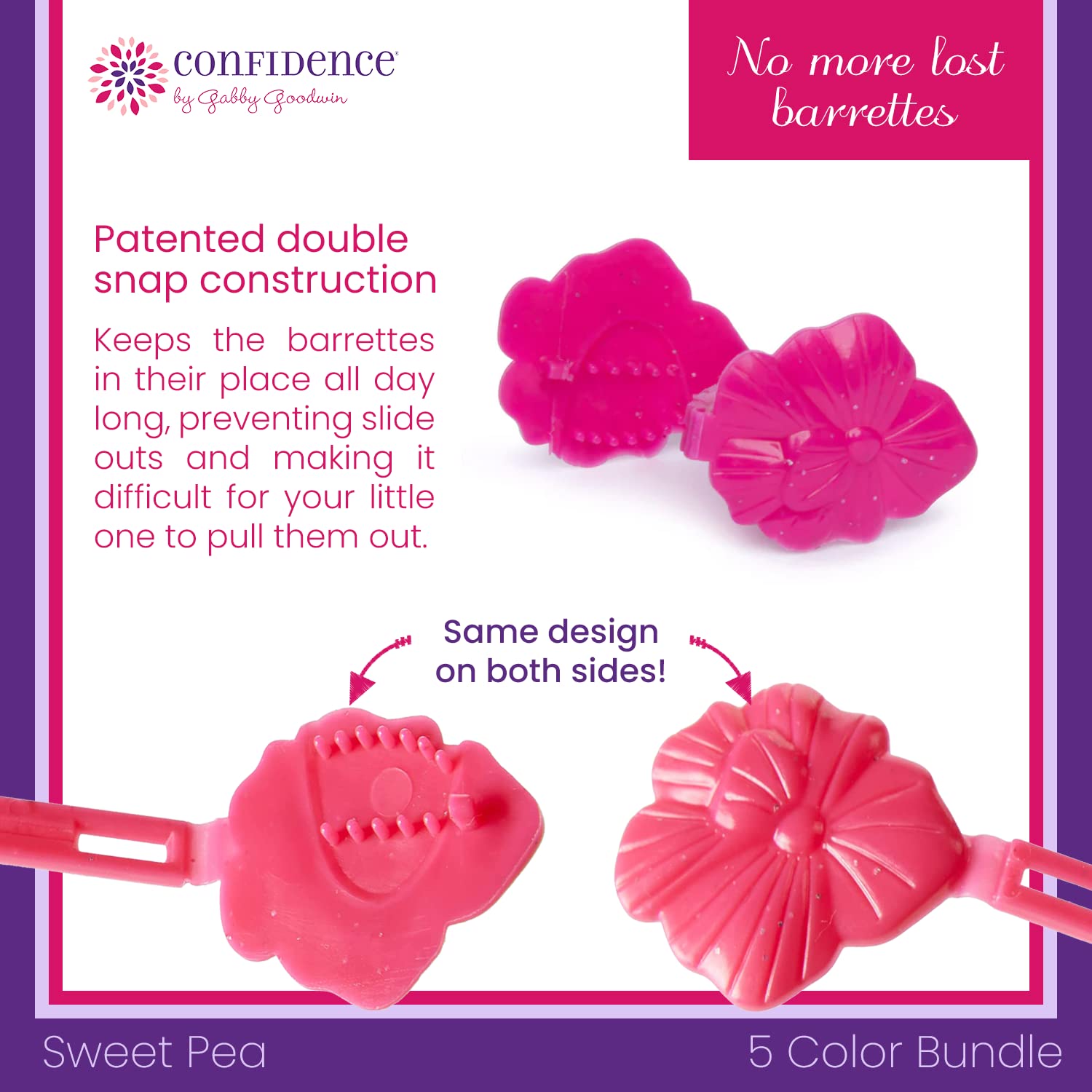 Confidence - GaBBY Bow Sweet Pea Design - Patented Non-Slip Barrettes – 50 Pack – 5 Flower Colors