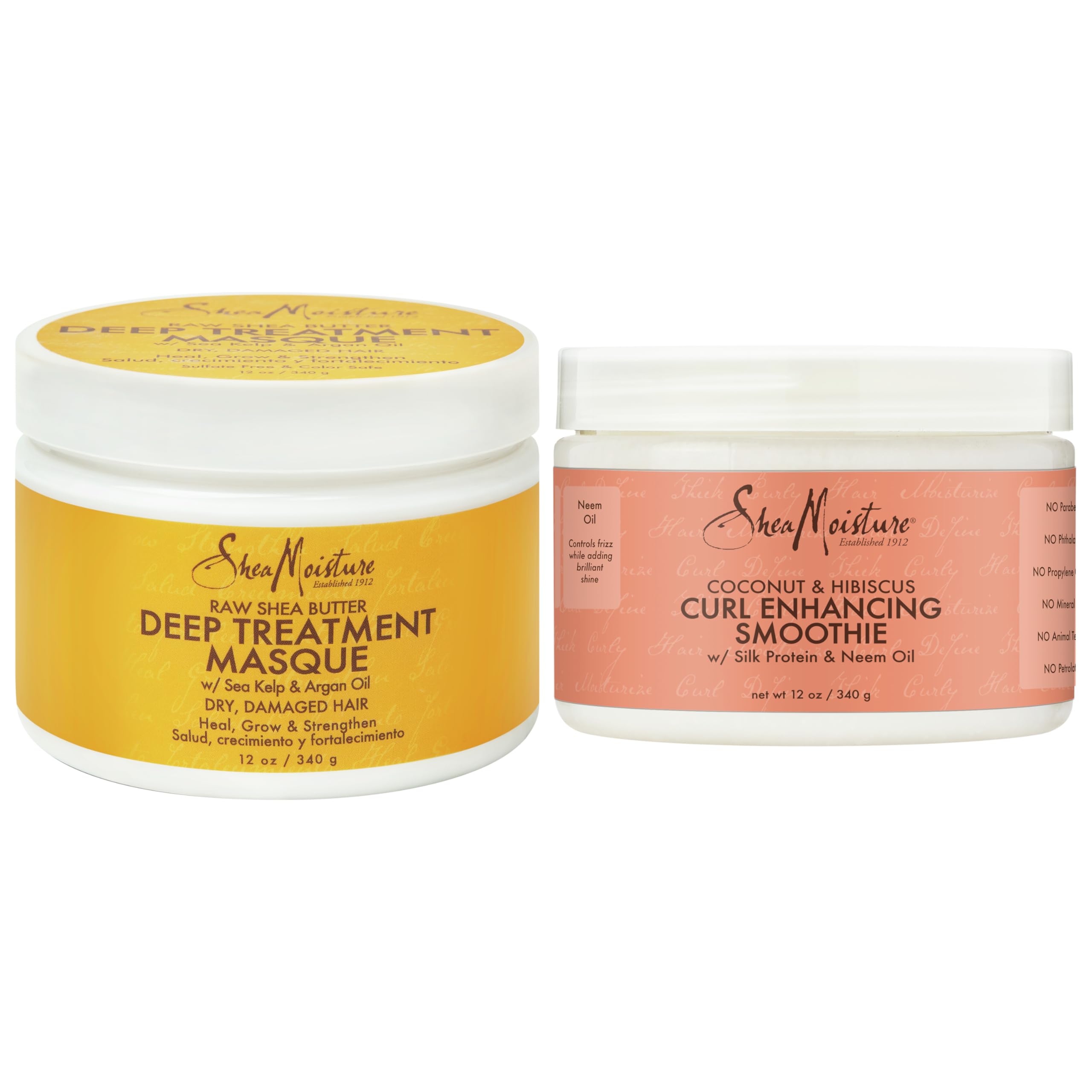 SheaMoisture Curl and Shine Hair Masque and Curl Enhancing Smoothie for Curly Hair Coconut and Hibiscus Deep Conditioning Hair Treatment
