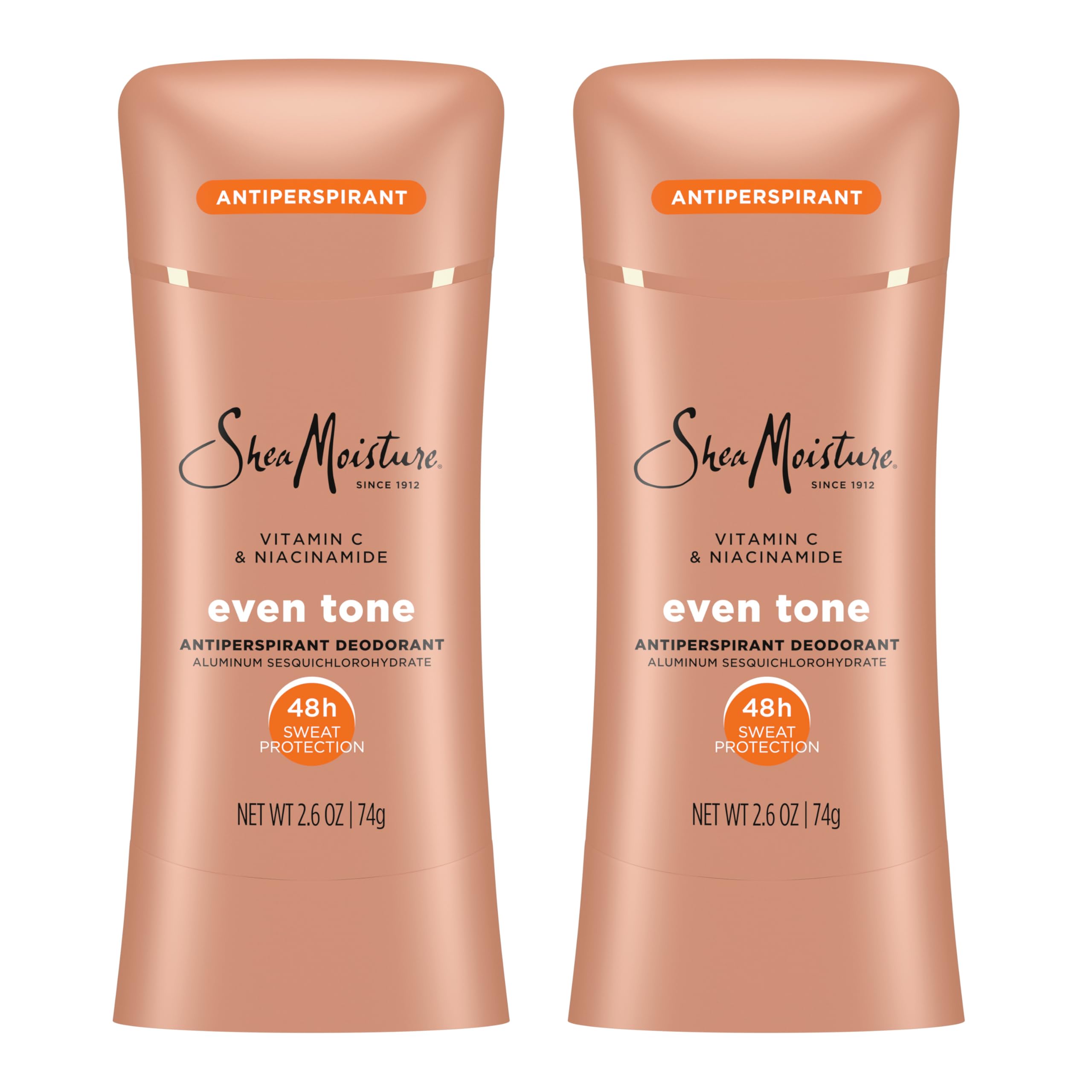 SheaMoisture Antiperspirant Deodorant Stick Even Tone Vitamin C & Niacinamide 2 Count for 48HR Sweat & Odor Protection with No Parabens & No Mineral Oil 2.6 oz