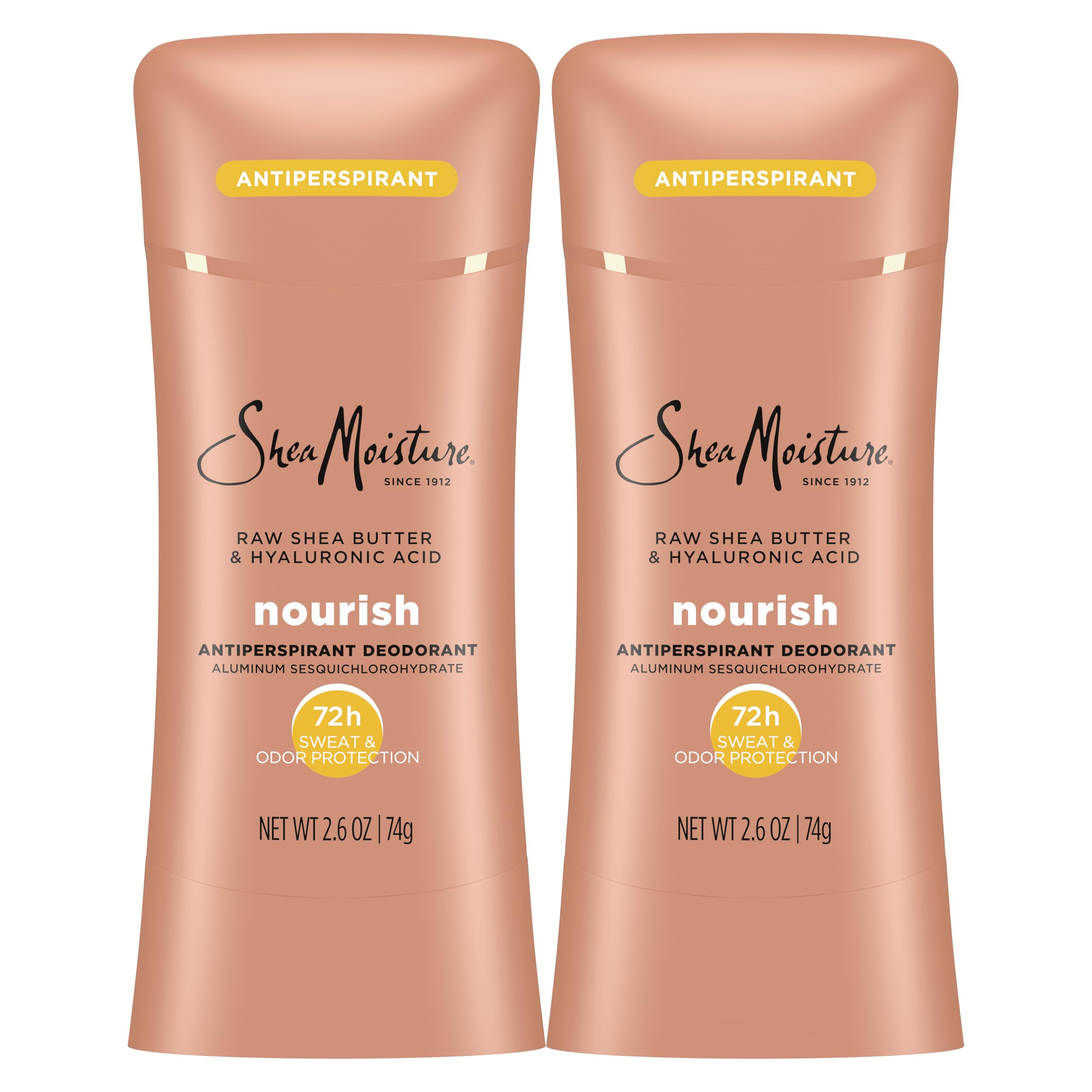 SheaMoisture Antiperspirant Deodorant Stick Moisturizing Raw Shea Butter & Hyaluronic Acid 2 Count for 48HR Sweat & Odor Protection with No Parabens & No Mineral Oil 2.6 oz