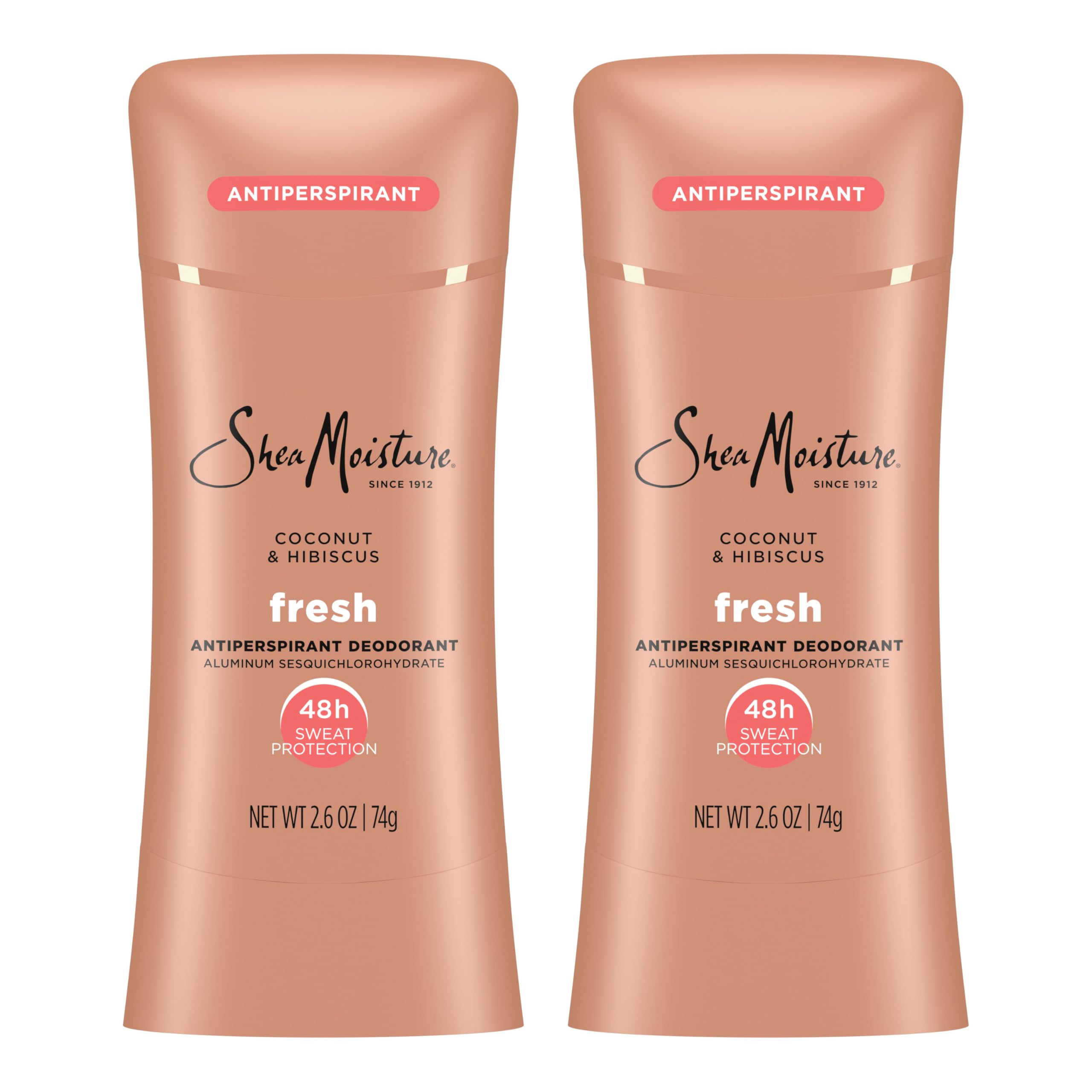 SheaMoisture Antiperspirant Deodorant Stick Fresh Coconut & Hibiscus 2 Count for 48HR Sweat & Odor Protection with No Parabens & No Mineral Oil 2.6 oz