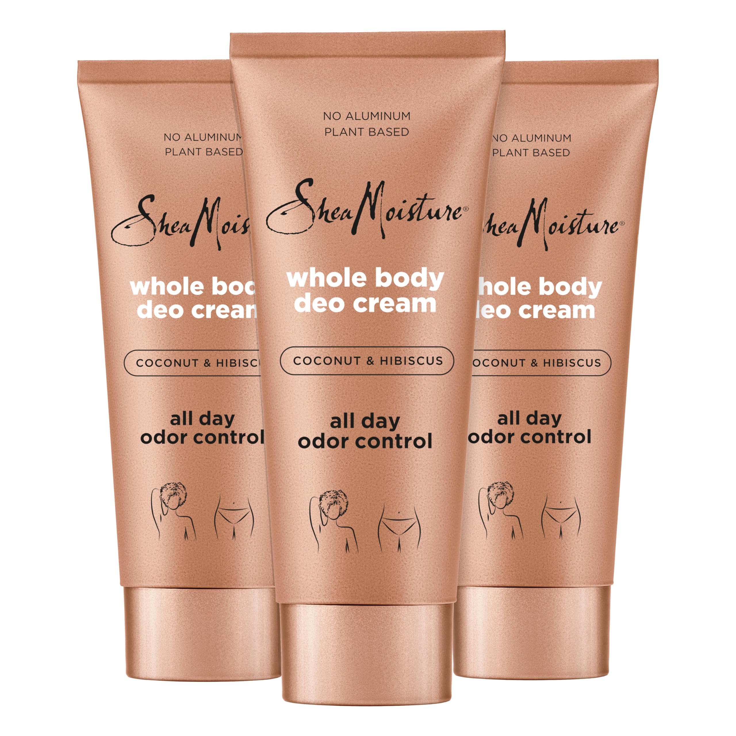 SheaMoisture Whole Body Deo Cream Coconut & Hibiscus 3 count for All-Day Odor Control, with No Aluminum, 2.5 oz
