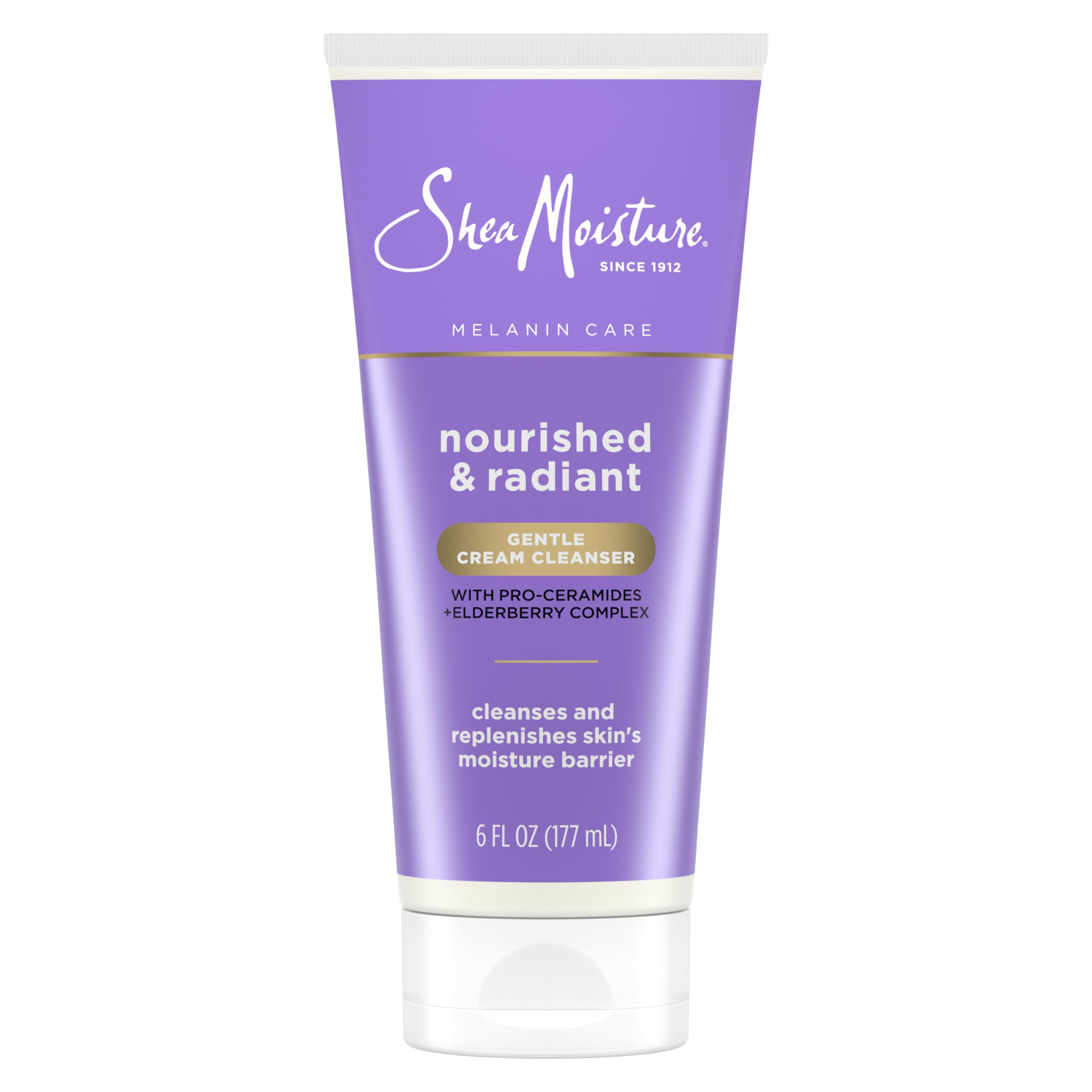 SheaMoisture Melanin Care Gentle Cream Cleanser Nourished & Radiant for Cleansing & Replenishing Skin's Moisture Barrier, with Pro-Ceramides +Elderberry Complex, 6 oz